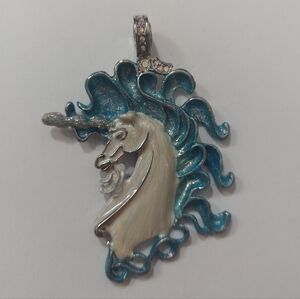 Kirks Folly Cloudwalker Unicorn Magnetic Enhancer Enameled Pendant Silver Tone